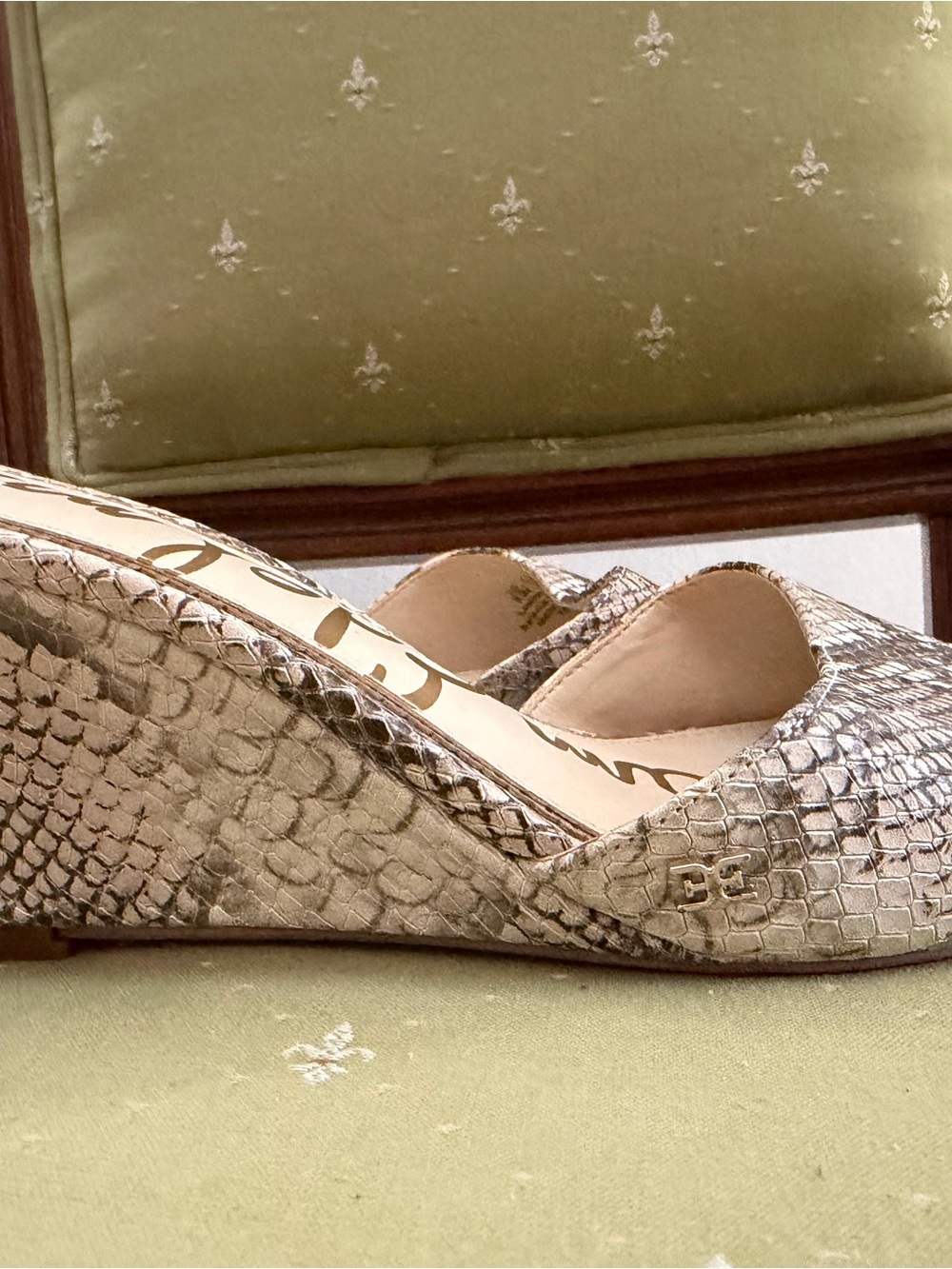 Sam Edelman Snake-Print Slide Mules in Taupe and Beige - Picture 3 of 4